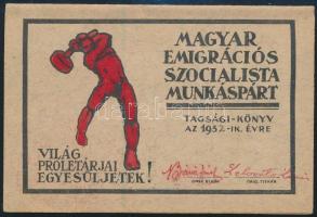 1932 Párizs, Magyar Emigrációs Szocialista Munkáspárt tagsági könyv, tagdíjbélyegekkel