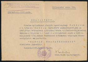 cca 1920-1940 Fehérvári/Frank György tüzér iratai: igazolások, igazolványok, stb., összesen 11 db