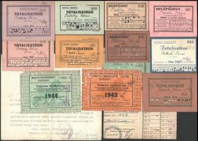 1939-1946 Magyar Lovaregylet totalisateur tagsági igazolvny, foglalkozó jegy, belépőjegy, stb., 14 db