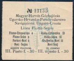 cca 1910 Magyar-Horvát Gőzhajózás Fiume-Segna jegy