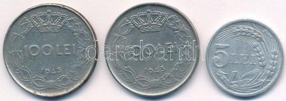 Románia 1943. 100l Ni borítású acél (2x) + 1947. 5L Al "I. Mihály" T:2,2- kis ph.
Romania...
