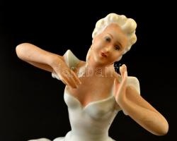 Unterweissbach balerina figura, kézzel festett, kopott, jelzett, m: 20 cm
