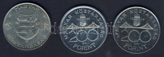 1947. 5Ft Ag "Kossuth" T:2/3 + 1992-94. 200Ft Ag "MNB" (1x), "Deák" (1x) T:BU,2
