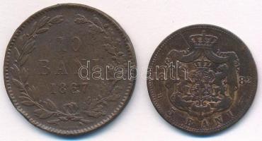 Románia 1867. 10b Cu "Heaton" + 1882B 5b Cu T:3 ph. 
Romania 1867. 10 Bani Cu "Heato...