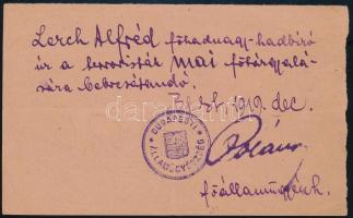 1919 Kézzel írt államügyészségi belépési engedély a Lenin-fiúk tárgyalására, főhadnagy-hadbíró részére, bélyegzővel