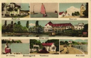 1942 Balatongyörök, Remete villa, utca, Belügyi üdülő, Vasútállomás, part, fürdőzők, "Sír a kislány a Balaton partján..." Kiadja Huppán Gézáné (EK)