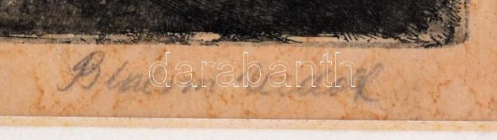 Blahos Rudolf (1917-1986): Tiszai halászok. Rézkarc, papír-karton, jelzett, 29×37 cm