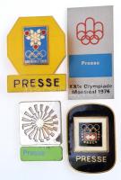 4db klf ritka olimpiai sajtó jelvény: Innsbruck 1964. (30x42mm); Grenoble 1968. (35x45mm); München 1972. (26x35mm); Montreal 1976. (28x56mm) T:2 /  4pcs of diff rare Olympic Press badges: Innsbruck 1964. (30x42mm); Grenoble 1968. (35x45mm); München 1972. (26x35mm); Montreal 1976. (28x56mm) C:XF