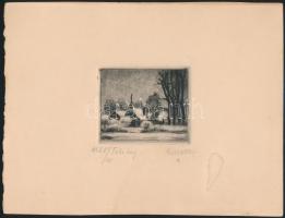Kmetty János (1889 -1971): Téli táj. Rézkarc (5/25), papír, jelzett, foltos, 5,5×7 cm