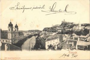 1906 Trencsén, Trencín; Fő utca, vár, templom. Gansel Lipót 133. / main street, castle, church