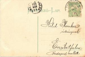 1906 Trencsén, Trencín; Fő utca, vár, templom. Gansel Lipót 133. / main street, castle, church