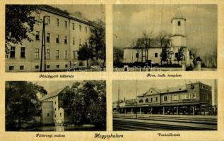 1942 Hegyeshalom, Pénzügyőri laktanya, Római katolikus templom, Főhercegi malom, Vasútállomás