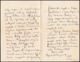 1886 Arany László (1844-1898) levele sógorának, Szél Kálmán nagyszalontai esperesnek, melyben hírt a...