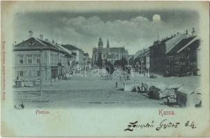 1898 Kassa, Kosice; Fő utca este, piac. Varga Bertalan kiadása / main street at night, market