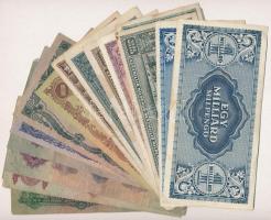 17db-os vegyes pengő bankjegy tétel, közte csillagos sorozatszámú 100P T:III szakadás, lyuk, folt