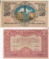 Kecskemét 1919.06.05. 2K pénzutalvány + Sopron 1918. 50f utalvány T:III,III-