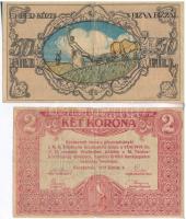 Kecskemét 1919.06.05. 2K pénzutalvány + Sopron 1918. 50f utalvány T:III,III-