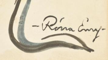 Róna jelzéssel: Kompozíció. Akvarell-tus, papír, üvegezett keretben, 35×49 cm