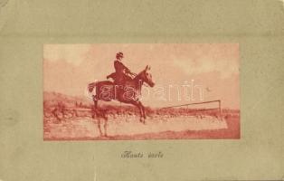 4 db régi motívumlap, hölgyek lóval / 4 pre-1945 motive cards, ladies with horses