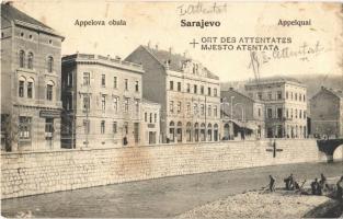1914 Sarajevo, Appelova obala, Mjesto Atentata / Appelquai, Ort des Attentates / quay, shops, workers by the river (fl)