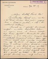 1902 Prinz Gyula (1882-1973) geológus kézzel írt levele, feltehetőleg Schafarzik Ferenc (1854-1927) geológus részére a Gellért-hegy oldalában talált források ügyében, a Magyar Foxterrier és Tacskó Klub fejléces papírján