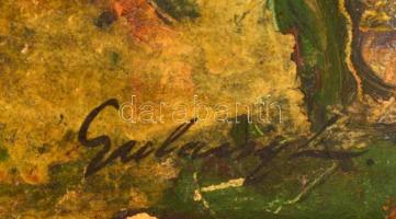 Gulácsy jelzéssel: Kilátás a kertből. Olaj, farost (hibás), 64×49 cm