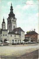 Besztercebánya, Banská Bystrica; Vártemplom, piac. P. Sochán kiadása / Zámocky kostol / castle church and market
