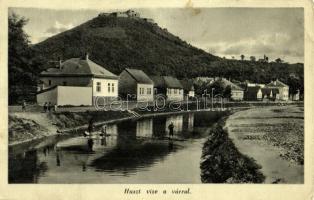 1940 Huszt, Chust, Khust; Huszt (Husztica) vize a várral, mosás a patakban / Khustets riverbank with castle, women washing clothes in the stream (EB)