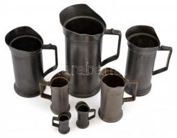 Jelzett régi  holland ón mérőedény sorozat (7 db), m: 4-25 cm