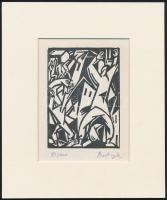 Bortnyik Sándor (1893-1976): Elhajlás, linó, papír, paszpartuban, utólagos jelzéssel, 11×8 cm