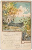 1901 Balatoni halásztanya. Hameau de Pecheurs de Balaton, Bruchsteiner és fia litho (ázott / wet damage)