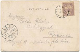 1901 Balatoni halásztanya. Hameau de Pecheurs de Balaton, Bruchsteiner és fia litho (ázott / wet dam...