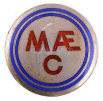 ~1910-1930. MAEC (Magyar Aero Club) zománcbetétes, jelzett Ag jelvény (br. 9,33g/28mm) T:1- / Hungary ~1910-1930. MAEC (Hungarian Aero Club) hallmarked Ag badge with enamel inlay (gross 9,33g/28mm) C:AU