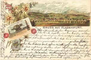 1894 (Vorläufer!) Klagenfurt, Krawanken, Lundwurm Brunnen / mountain, fountain. Art Nouveau, floral, litho (EB)