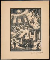 Conrad Gyula (1877-1959): Mária a kis Jézussal, fametszet, papír, utólagos jelzéssel, 18×13 cm