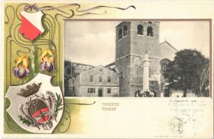 Trieste, Trieszt; Il Duomo di S. Giusto. Rudolf Wolf / dome. Art Nouveau, floral, coat of arms, Emb. litho