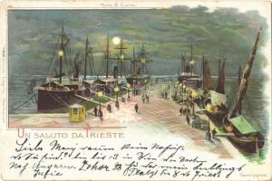 1899 Trieste, Trieszt; Molo S. Carlo / Port at night. F. Schmuck Art Nouveau litho