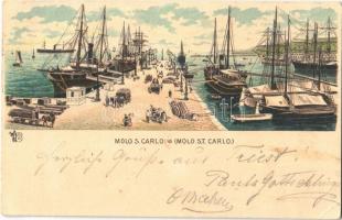 1900 Trieste, Trieszt; Molo S. Carlo / Port. Art Nouveau litho (EK)