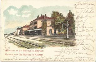 1901 Pivka, St. Petra na Krasu, San Pietro del Carso, St. Peter in Krain; Kolodvor / Bahnhof / railway station. Kunstverlag Rafael Neuber No. 1021. litho