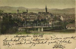 1900 Nagyszeben, Hermannstadt, Sibiu; látkép, Evangélikus templom. Verlag v. Georg Meyer / general view, Lutheran church (kopott sarkak / worn corners)