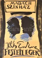 Borsos Miklós (1906-1990): Illés Endre: Festett egek, színházi plakátterv, tus, jelzett (BM), papír, üvegezett fa keretben, 69,5×49,5 cm