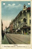 Nagyvárad, Oradea; Bulev. Regele Ferdinand / Ferdinánd király út, üzletek / street view, shops (lyukasztott / punched holes)