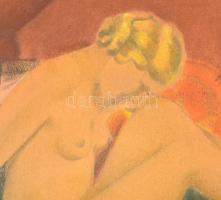 Olvashatatlan jelzéssel: Ülő akt. Pasztell, papír, üvegezett keretben, 29×41 cm