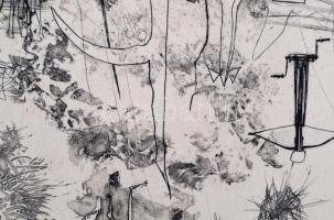 Kondor Lajos (1926-2006): Erőszakos halál. Rézkarc, papír, jelzett, 25,5×20 cm