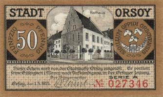 Német Birodalom/Weimari Köztársaság Orsoy 1921. 10Pf + 25Pf + 50Pf 3klf, teljes sor T:I