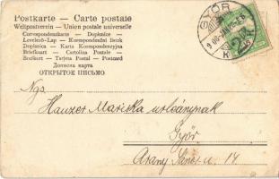 1908 Győr, Emlék a győri nyomdászok Velencei Víg-Estélyéről január 25-én. Bohóc kisfiú, reklám (ázot...