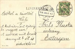 1908 Győr, Vásár tér, Pénzügyi palota, kerékpáros. W.L. 2078