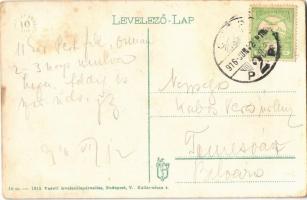 1916 Győr, pályaudvar, vasútállomás, faszerkezetes váró a vágányokkal, vonat (EK)