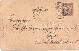 1901 Győr, Kisfaludy szobor. Címeres szecessziós litho keret. Rőszler Károly kiadása / Art Nouveau l...