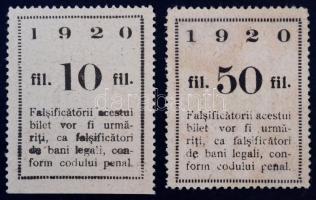 Románia / Arad 1920. 10f "Orasul Arad - Bilet de Cassa" + 50f "Orasul Arad - Bilet de...